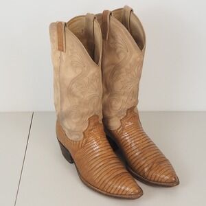 vintage 90's Dan Post Exotic Lizard Tan Leather Classic Western Cowboy Boots Sz9